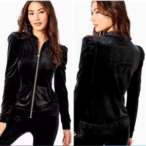 Black Lilly Pulitzer velour tracksuit, zippie & pants. The softest velour ever!